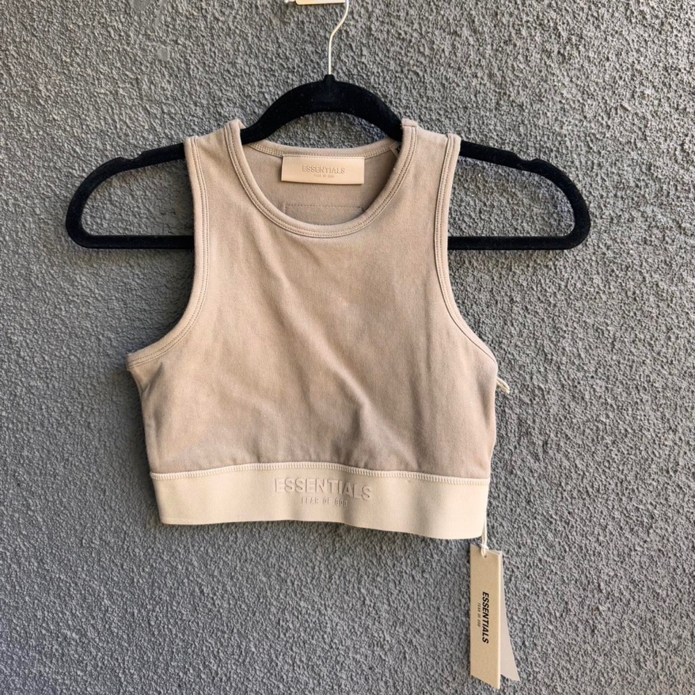 Fear of God Essentials Women's Tan and Cream Crop-top
